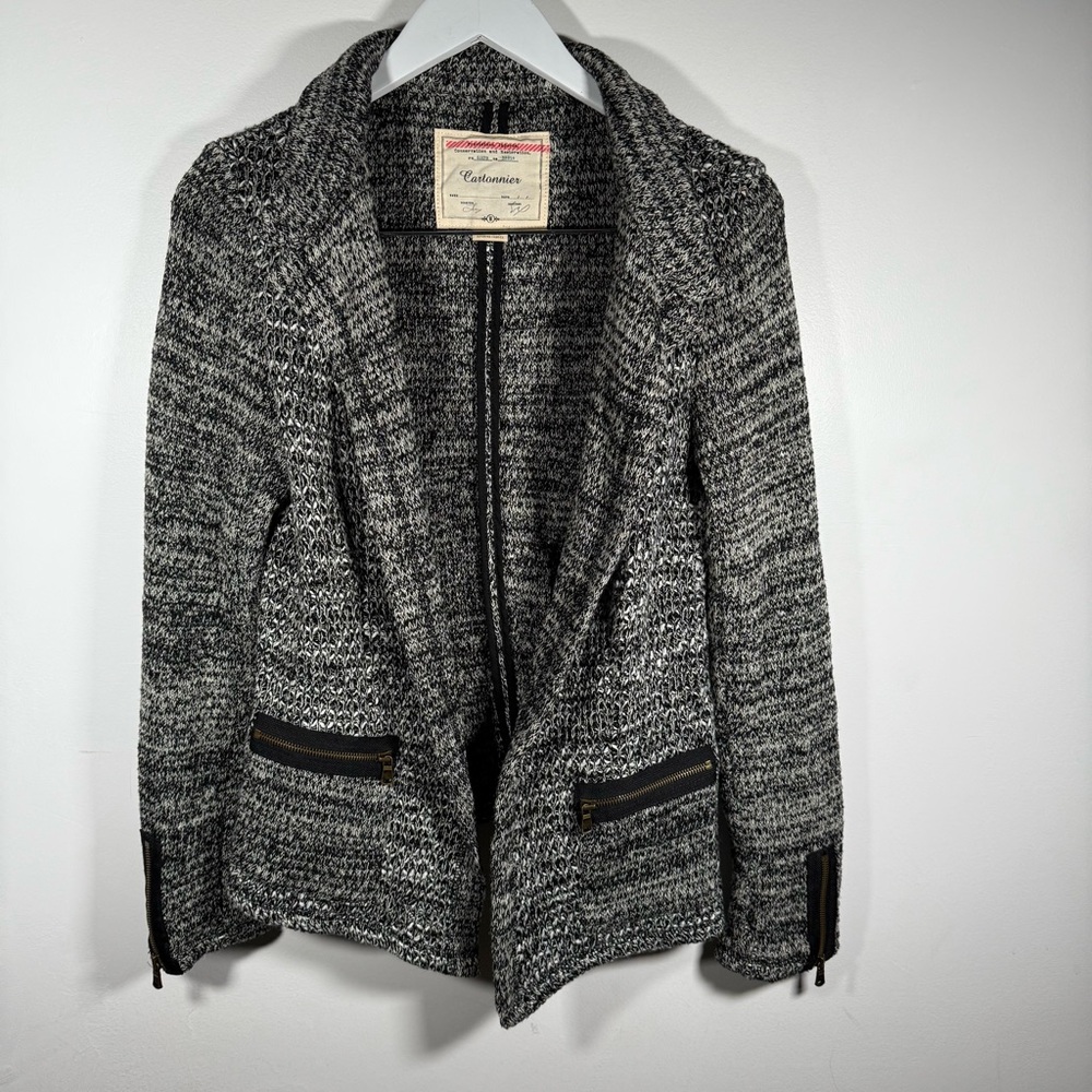 Anthropologie Cartonnier Black/White Knit Open Jacket w/ Zippers  Women’s M